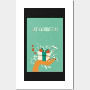 Cute valentine picture with hand holding a Valentine gift Posters and Art